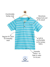 Load image into Gallery viewer, Campana Boys Alan Striped Cotton Henley T-Shirt - Electric Blue