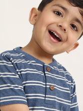 Load image into Gallery viewer, Campana Boys Alan Striped Cotton Henley T-Shirt - Cobalt Blue
