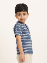 Load image into Gallery viewer, Campana Boys Alan Striped Cotton Henley T-Shirt - Cobalt Blue