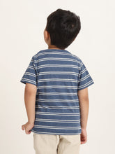 Load image into Gallery viewer, Campana Boys Alan Striped Cotton Henley T-Shirt - Cobalt Blue