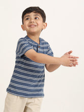 Load image into Gallery viewer, Campana Boys Alan Striped Cotton Henley T-Shirt - Cobalt Blue