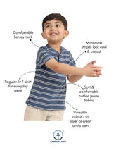 Load image into Gallery viewer, Campana Boys Alan Striped Cotton Henley T-Shirt - Cobalt Blue