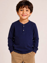 Load image into Gallery viewer, Campana Boys 100% Cotton Jersey Full Sleeves Henley T-Shirt - Navy Blue
