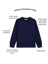 Load image into Gallery viewer, Campana Boys 100% Cotton Jersey Full Sleeves Henley T-Shirt - Navy Blue