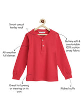 Load image into Gallery viewer, Campana Boys Alexander 100% Cotton Jersey Full Sleeves Solid Henley T-Shirt - Red