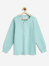 Load image into Gallery viewer, Campana Boys Alexander 100% Cotton Jersey Full Sleeves Solid Henley T-Shirt - Ocean Blue