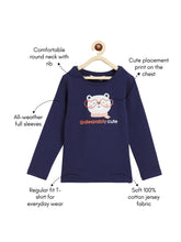 Load image into Gallery viewer, Campana Girls Skye Full Sleeves T-Shirt - Cute Bear Print - Navy
