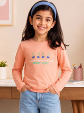Load image into Gallery viewer, Campana Girls Pure Cotton Full Sleeves Solution Graphic & Text Printed T-Shirt - Peach