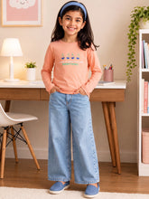 Load image into Gallery viewer, Campana Girls Pure Cotton Full Sleeves Solution Graphic & Text Printed T-Shirt - Peach