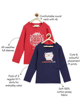 Load image into Gallery viewer, Campana Girls Skye Pack of 2 Full Sleeves T-shirts - Conversational Print - Navy Blue & Red