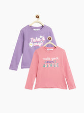 Load image into Gallery viewer, Campana Girls Lily Pack-of-Two Long Sleeves Printed T-Shirt - Peach & Lavender