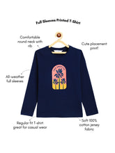Load image into Gallery viewer, Campana Girls Pure Cotton Full Sleeves Los Angeles Print T-Shirt - Navy Blue