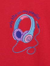 Load image into Gallery viewer, Campana Girls Pure Cotton Full Sleeves Playlist Print T-Shirt - Red