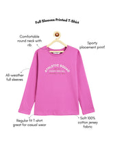 Load image into Gallery viewer, Campana Girls Pure Cotton Full Sleeves Athletic Squad Print T-Shirt - Dark Pink