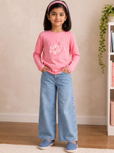 Load image into Gallery viewer, Campana Girls Pure Cotton Full Sleeves Floral Print T-Shirt - Pink