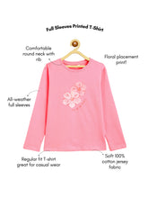 Load image into Gallery viewer, Campana Girls Pure Cotton Full Sleeves Floral Print T-Shirt - Pink