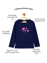 Load image into Gallery viewer, Campana Girls Pure Cotton Full Sleeves Dancing Stars Print T-Shirt - Navy Blue