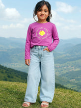 Load image into Gallery viewer, Campana Girls Pure Cotton Full Sleeves Happy Sun Print T-Shirt - Dark Pink