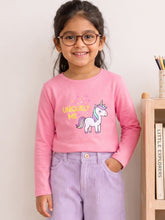 Load image into Gallery viewer, Campana Girls Pure Cotton Full Sleeves Unicorn Print T-Shirt - Light Pink