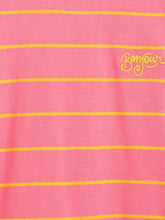 Load image into Gallery viewer, Campana Girls Alexis Half Sleeves Striped Drop Shoulder T-shirt with Embroidery - Pink & Yellow