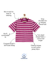 Load image into Gallery viewer, Campana Girls Alexis Half Sleeves Striped Drop Shoulder T-shirt - Pink & Purple