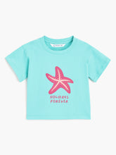 Load image into Gallery viewer, Campana Girls Zuri Drop Shoulder Half Sleeves T-shirts - Holidays Print - Turquoise