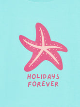 Load image into Gallery viewer, Campana Girls Zuri Drop Shoulder Half Sleeves T-shirts - Holidays Print - Turquoise