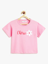 Load image into Gallery viewer, Campana Girls Zuri Drop Shoulder Half Sleeves Typography Printed T-Shirt - Pink