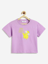 Load image into Gallery viewer, Campana Girls Zuri Drop Shoulder Half Sleeves Graphic Printed T-Shirt - Purple