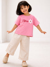 Load image into Gallery viewer, Campana Girls Pure Cotton Drop Shoulder Typography Print T-Shirt - Pink