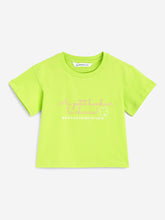 Load image into Gallery viewer, Campana Girls Zuri Pack of 2 Drop Shoulder Half Sleeves Printed Cotton T-shirts - Pink & Lime Green