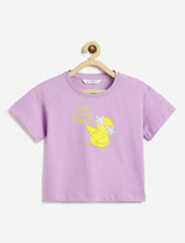Load image into Gallery viewer, Campana Girls Zuri Pack of 2 Drop Shoulder Printed Cotton T-shirts - Pink & Purple