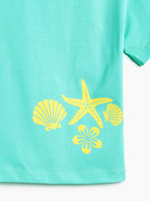 Load image into Gallery viewer, Campana Girls Pure Cotton Drop Shoulder Seashells Print T-Shirt - Aqua Blue