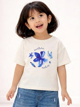 Load image into Gallery viewer, Campana Girls Pure Cotton Drop Shoulder Floral Print T-Shirt - White