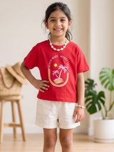Load image into Gallery viewer, Campana Girls Pure Cotton Drop Shoulder Worry Less Print T-Shirt - Red