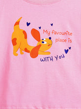 Load image into Gallery viewer, Campana Girls Pure Cotton Drop Shoulder Puppy Print T-Shirt - Pink