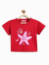 Load image into Gallery viewer, Campana Girls Pure Cotton Drop Shoulder Starfish Print T-Shirt - Red