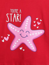 Load image into Gallery viewer, Campana Girls Pure Cotton Drop Shoulder Starfish Print T-Shirt - Red