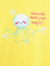 Load image into Gallery viewer, Campana Girls Pure Cotton Drop Shoulder Octopus Print T-Shirt - Lemon Yellow