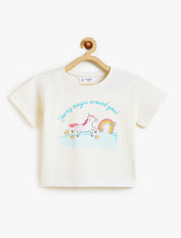 Load image into Gallery viewer, Campana Girls Pure Cotton Drop Shoulder Unicorn Print T-Shirt - White