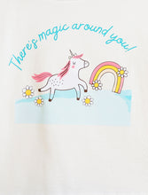 Load image into Gallery viewer, Campana Girls Pure Cotton Drop Shoulder Unicorn Print T-Shirt - White