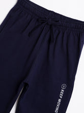 Load image into Gallery viewer, Campana Boys Andy 100% Cotton Jersey Track Pants - Keep Moving Print - Navy Blue