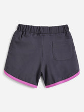 Load image into Gallery viewer, Campana Girls Pure Cotton Contrast Detail Solid Shorts - Smoky Grey