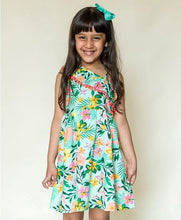 Load image into Gallery viewer, Campana Girls Tropical Print One Shoulder Dress - Green & Orange