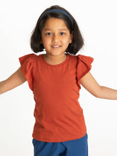 Load image into Gallery viewer, Campana Girls Serena Frilly Sleeve Cotton T-Shirt - Rust Orange