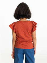 Load image into Gallery viewer, Campana Girls Serena Frilly Sleeve Cotton T-Shirt - Rust Orange