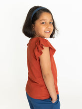 Load image into Gallery viewer, Campana Girls Serena Frilly Sleeve Cotton T-Shirt - Rust Orange