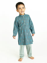 Load image into Gallery viewer, Campana Boys Mehul Kurta Set - Dobby Striped - Blue & Silver
