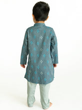 Load image into Gallery viewer, Campana Boys Mehul Kurta Set - Dobby Striped - Blue & Silver