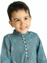 Load image into Gallery viewer, Campana Boys Mehul Kurta Set - Dobby Striped - Blue & Silver
